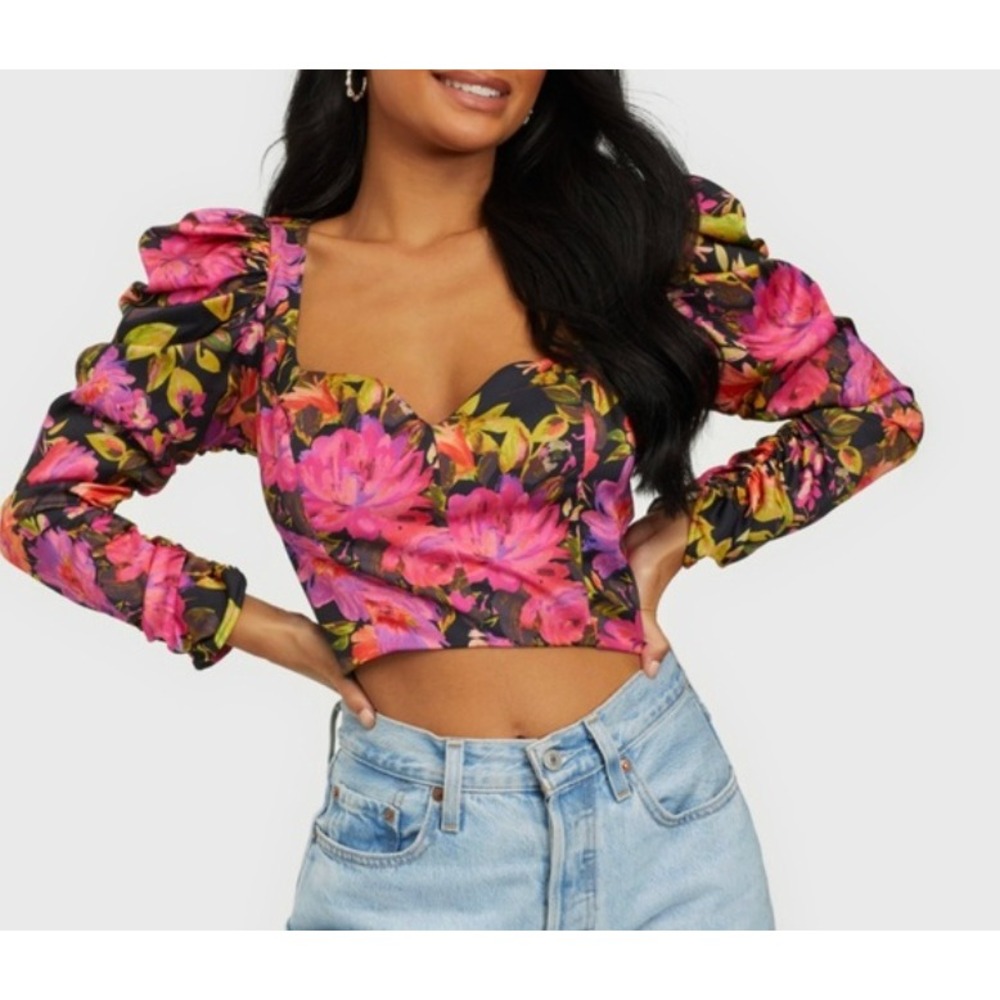 For Love & Lemons Dakota Crop Top in Pink Floral sz S